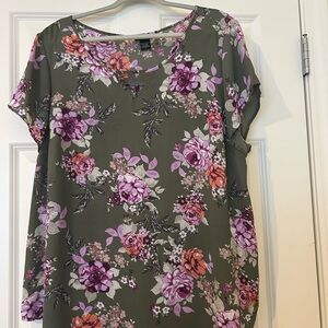 Torrid size 2  Olive Floral Top with Pink/purple and Orange Accents